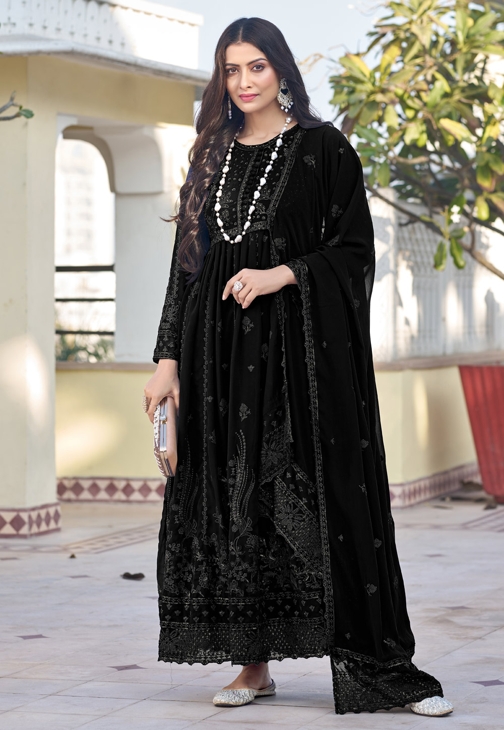 Black Georgette Long Anarkali Suit 284241