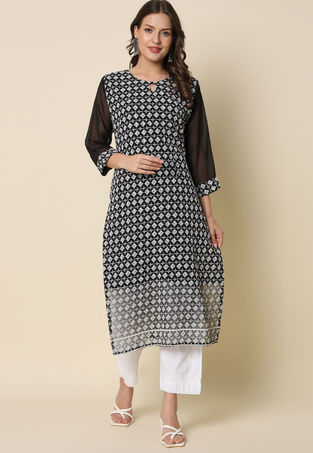 Black Georgette Long Kurti 325203
