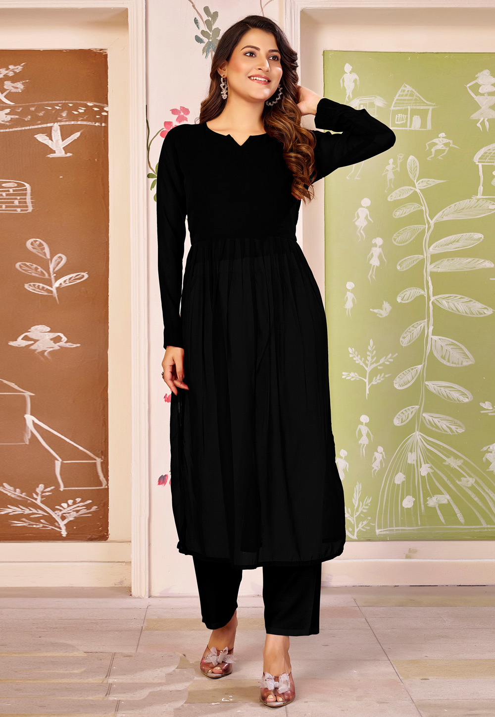 Black Georgette Long Tunic 324115