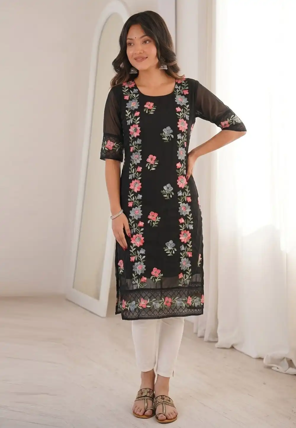 Black Georgette Long Tunic 329058