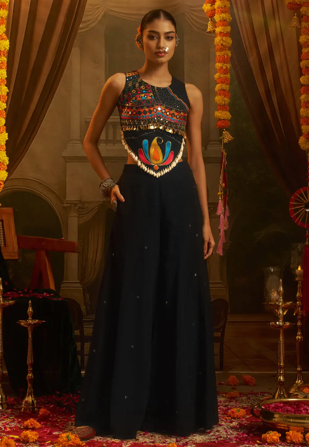 Black Georgette Navratri Top Bottom 333978