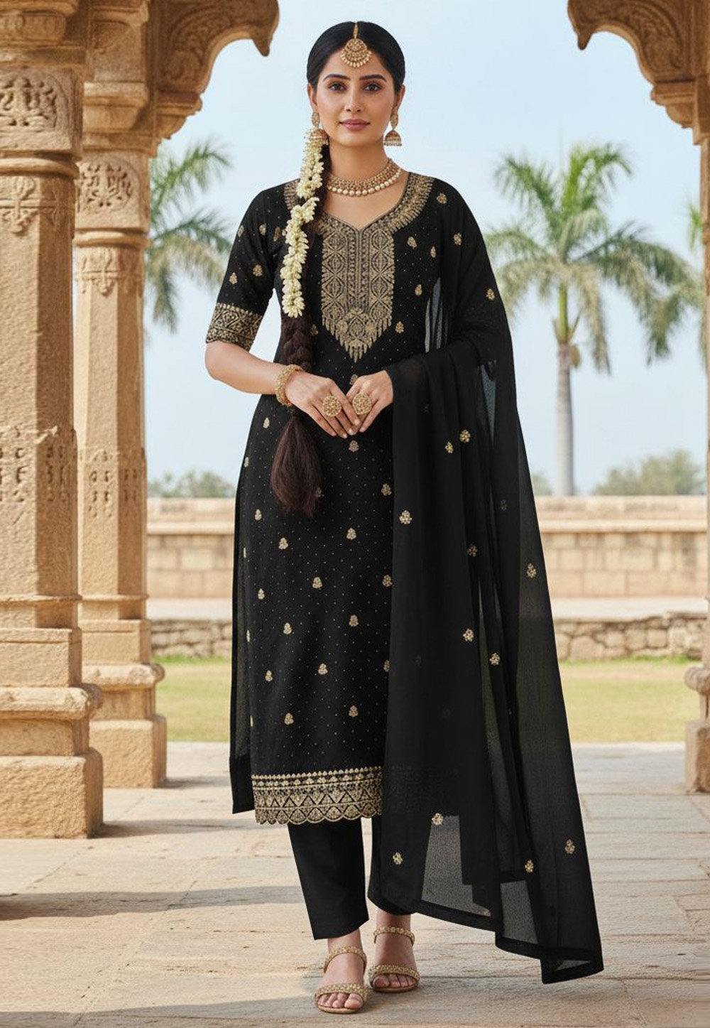 Black Georgette Pakistani Suit 322754