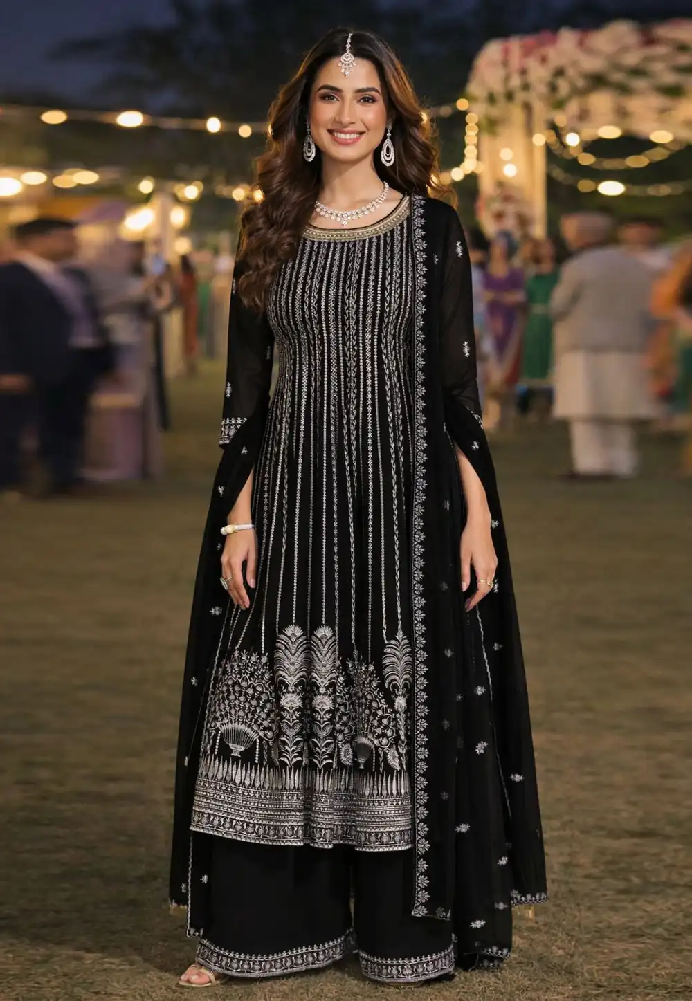 Black Georgette Palazzo Suit 323970