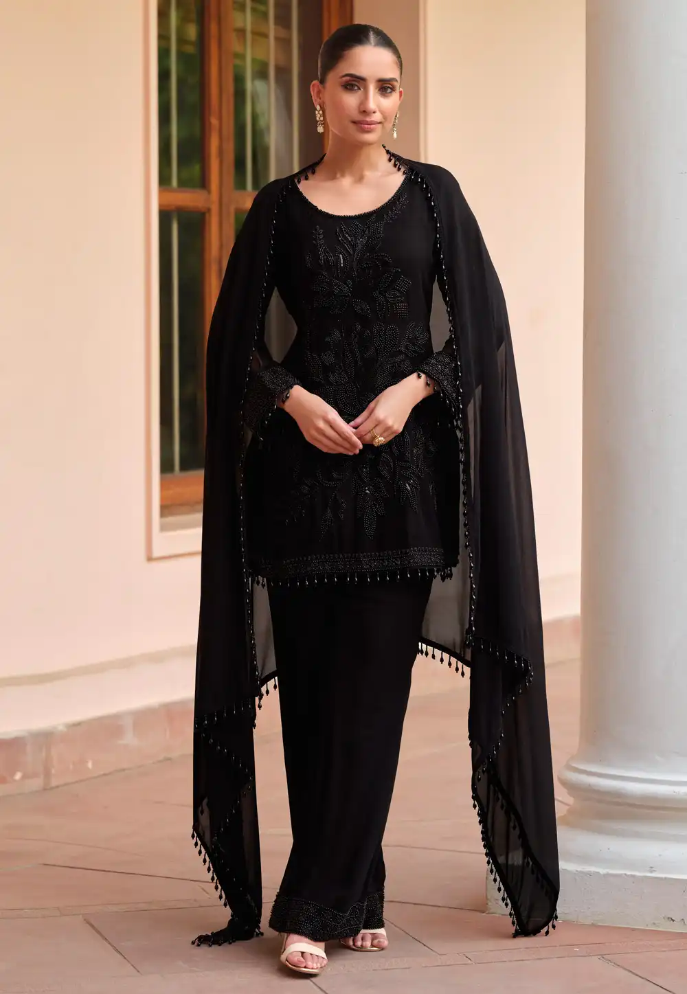 Black Georgette Pant Style Suit 318990