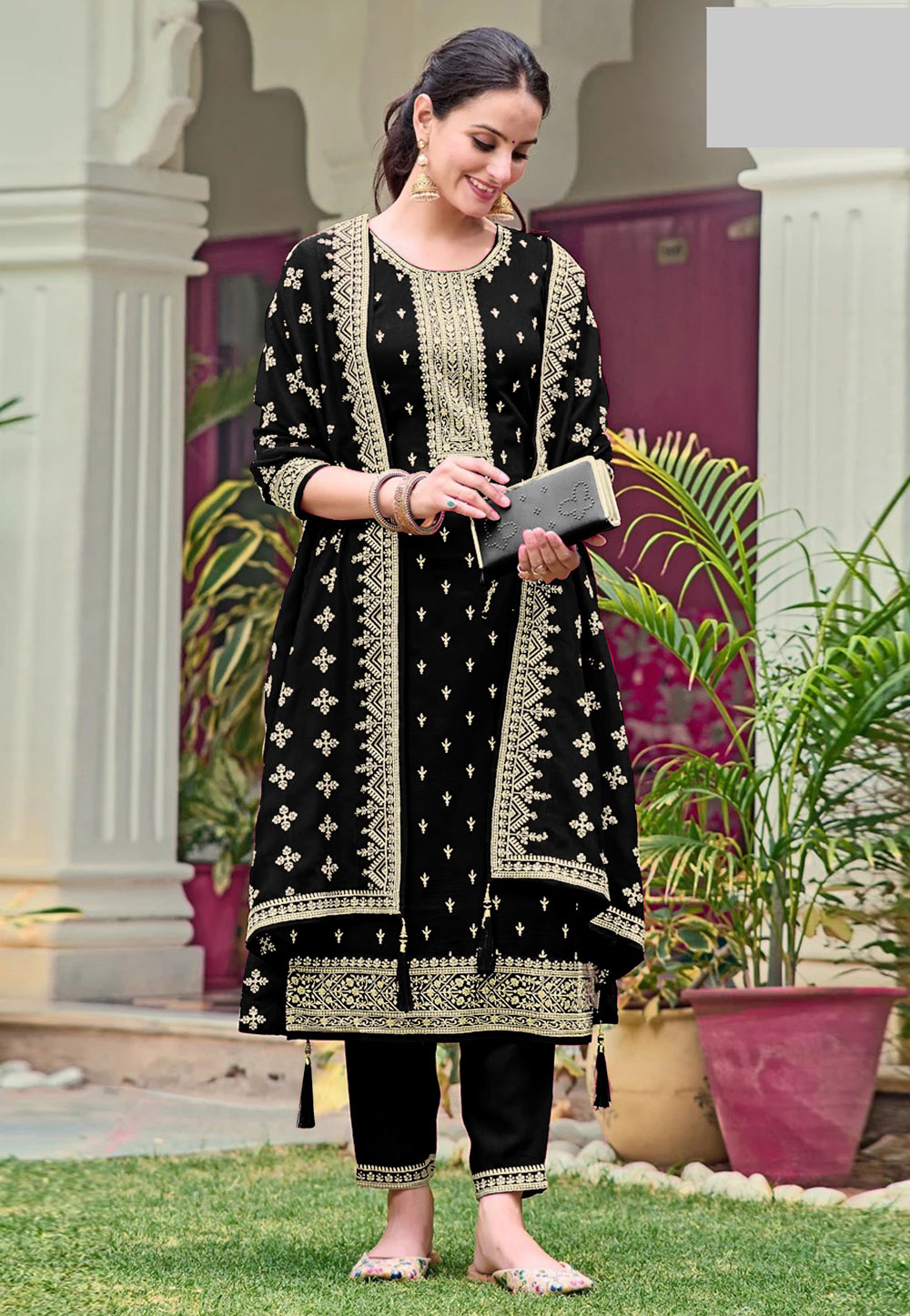 Black Georgette Pant Style Suit 327258