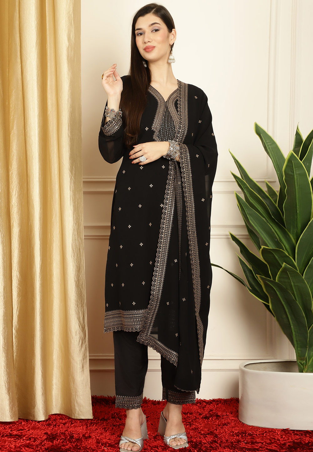 Black Georgette Pant Style Suit 310964