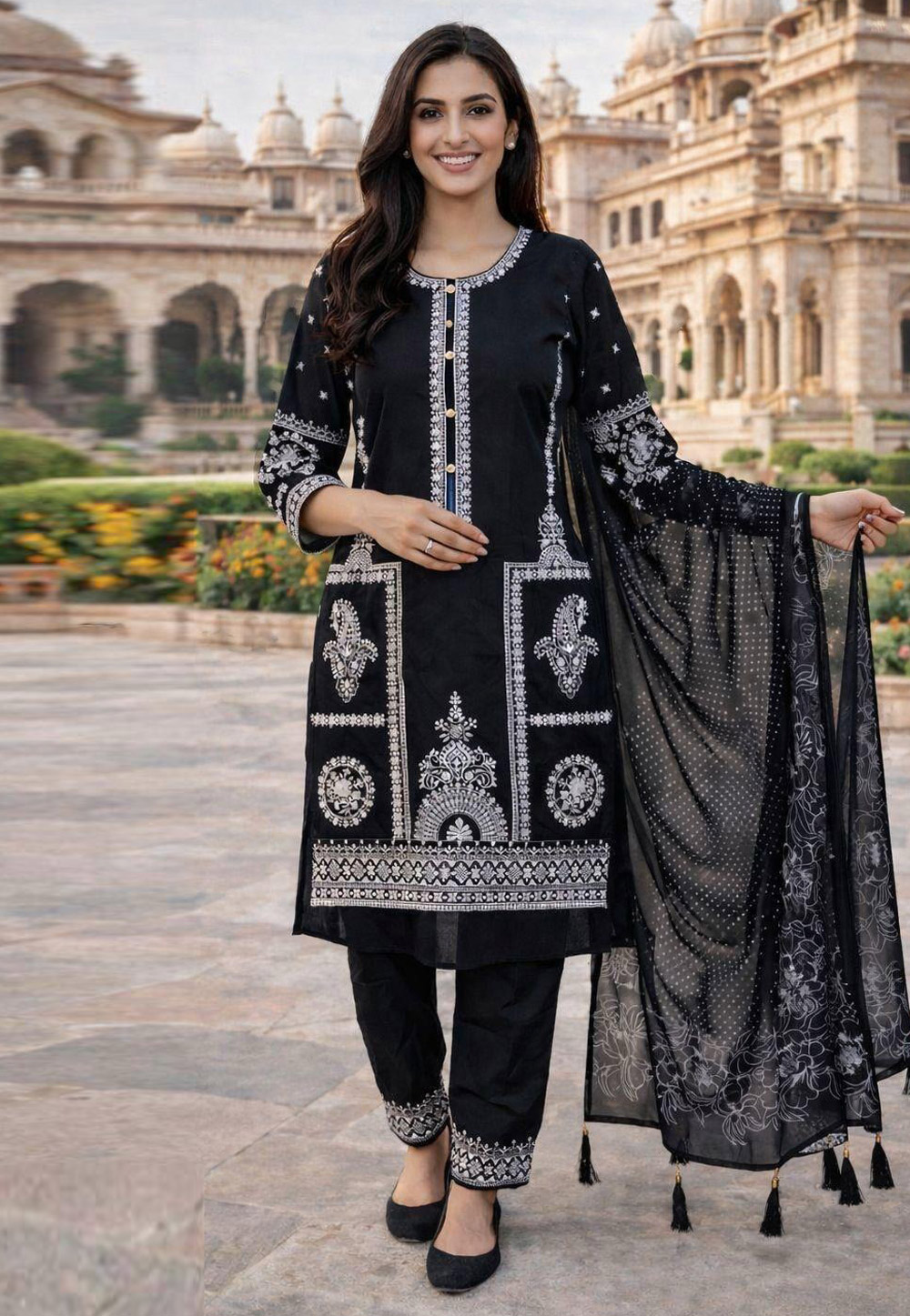 Black Georgette Pant Style Suit 322050