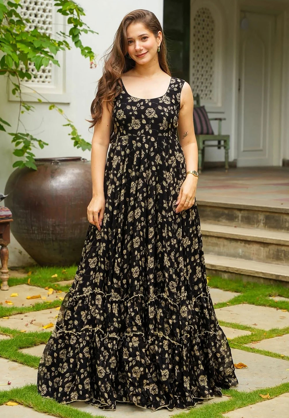 Black Georgette Printed Gown 319883