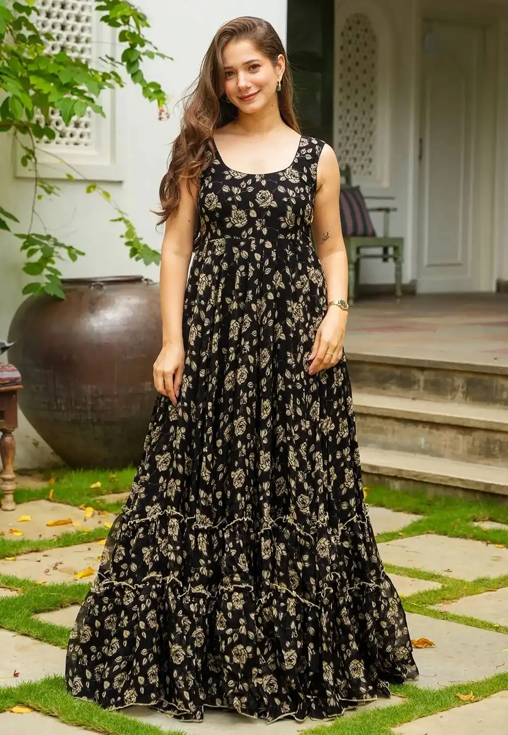 Black Georgette Printed Gown 319883