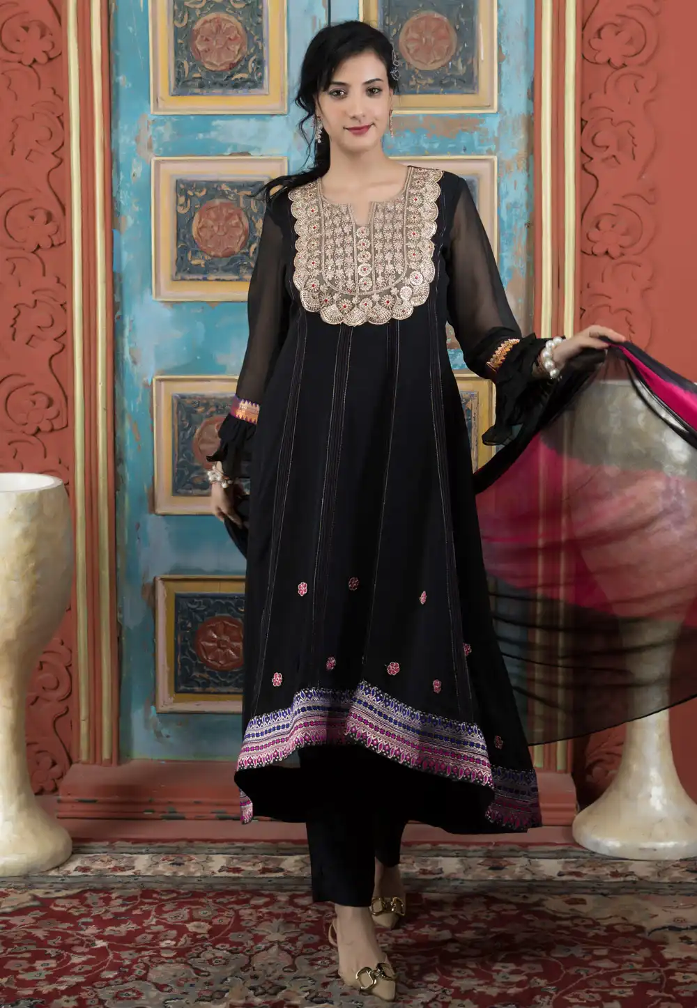 Black Georgette Readymade Anarkali Suit 316649
