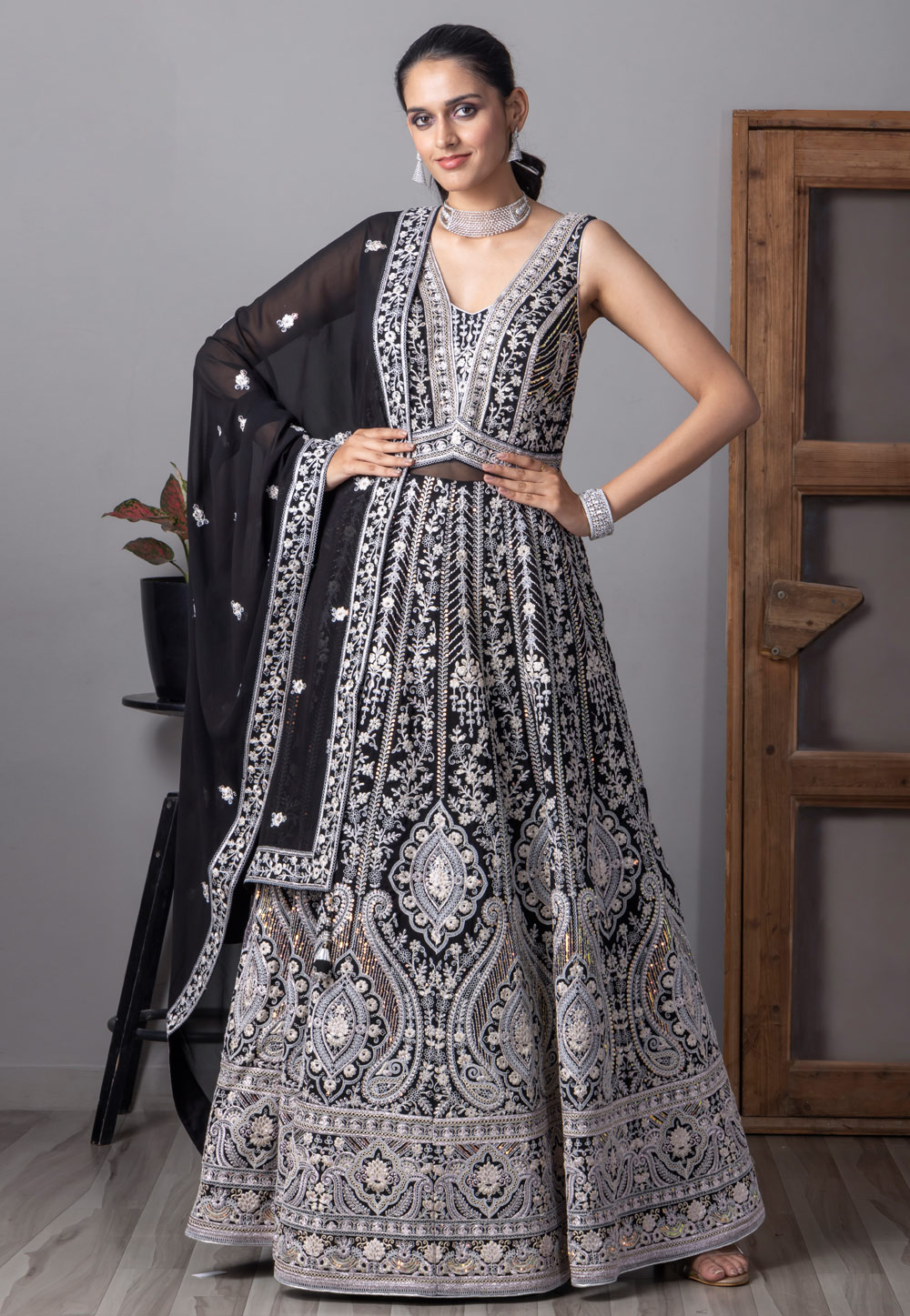 Black Georgette Readymade Anarkali Suit 307563