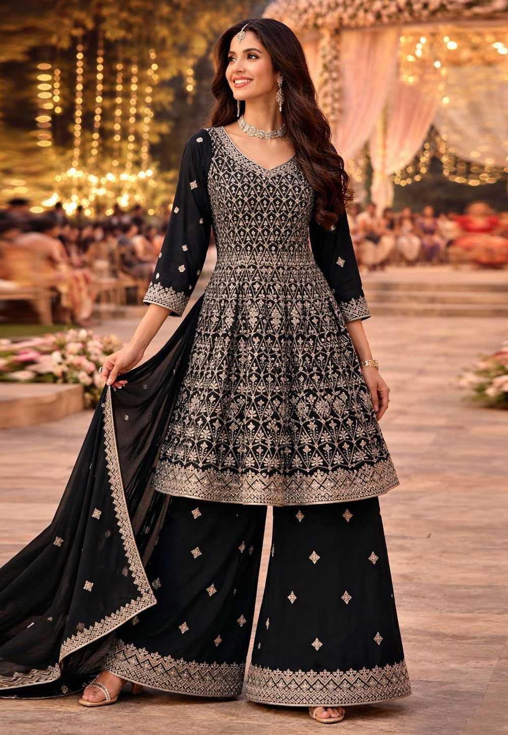 Black Georgette Readymade Pakistani Suit 323660
