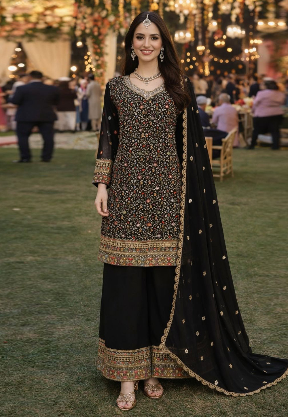Black Georgette Readymade Pakistani Suit 328023