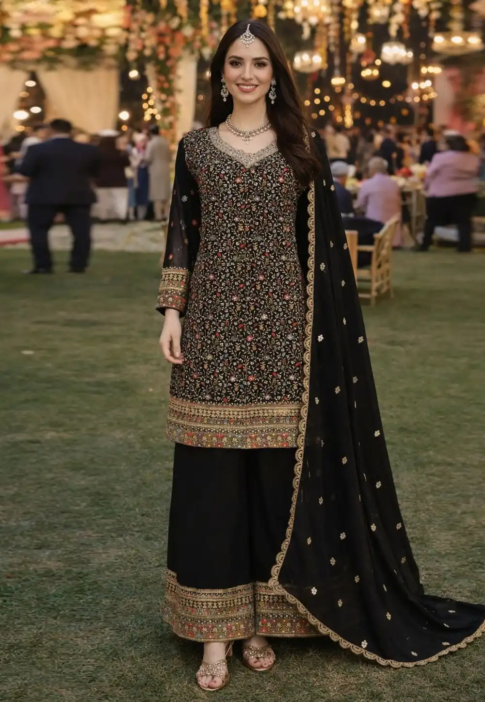 Black Georgette Readymade Pakistani Suit 328023