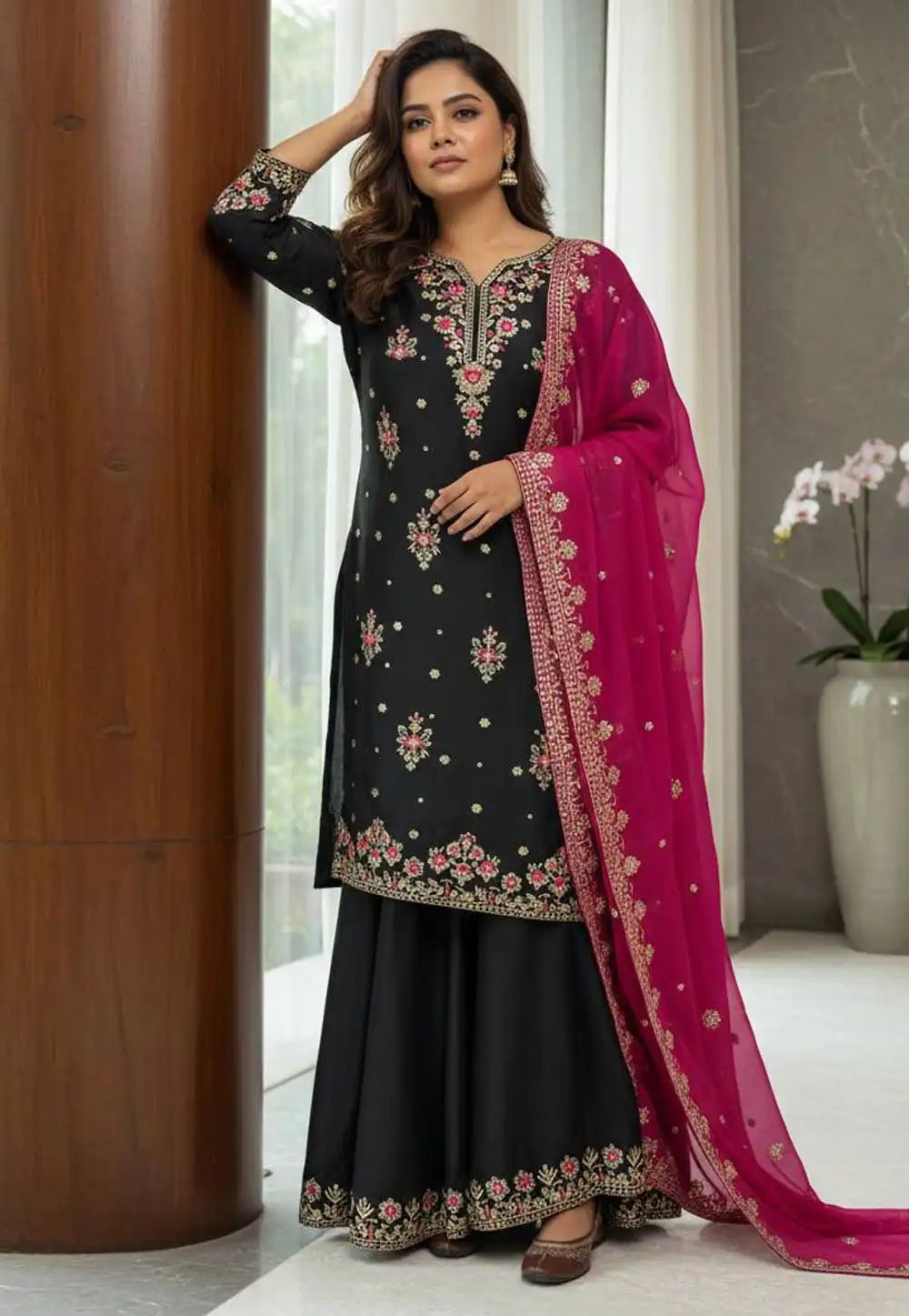 Black Georgette Readymade Palazzo Suit 329625