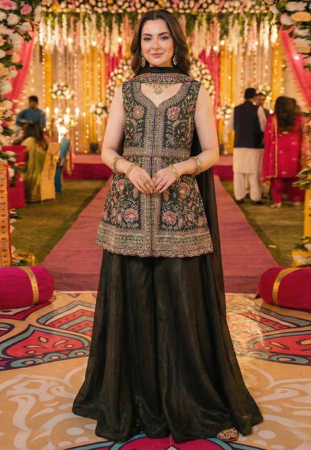 Black Georgette Readymade Palazzo Suit 324190