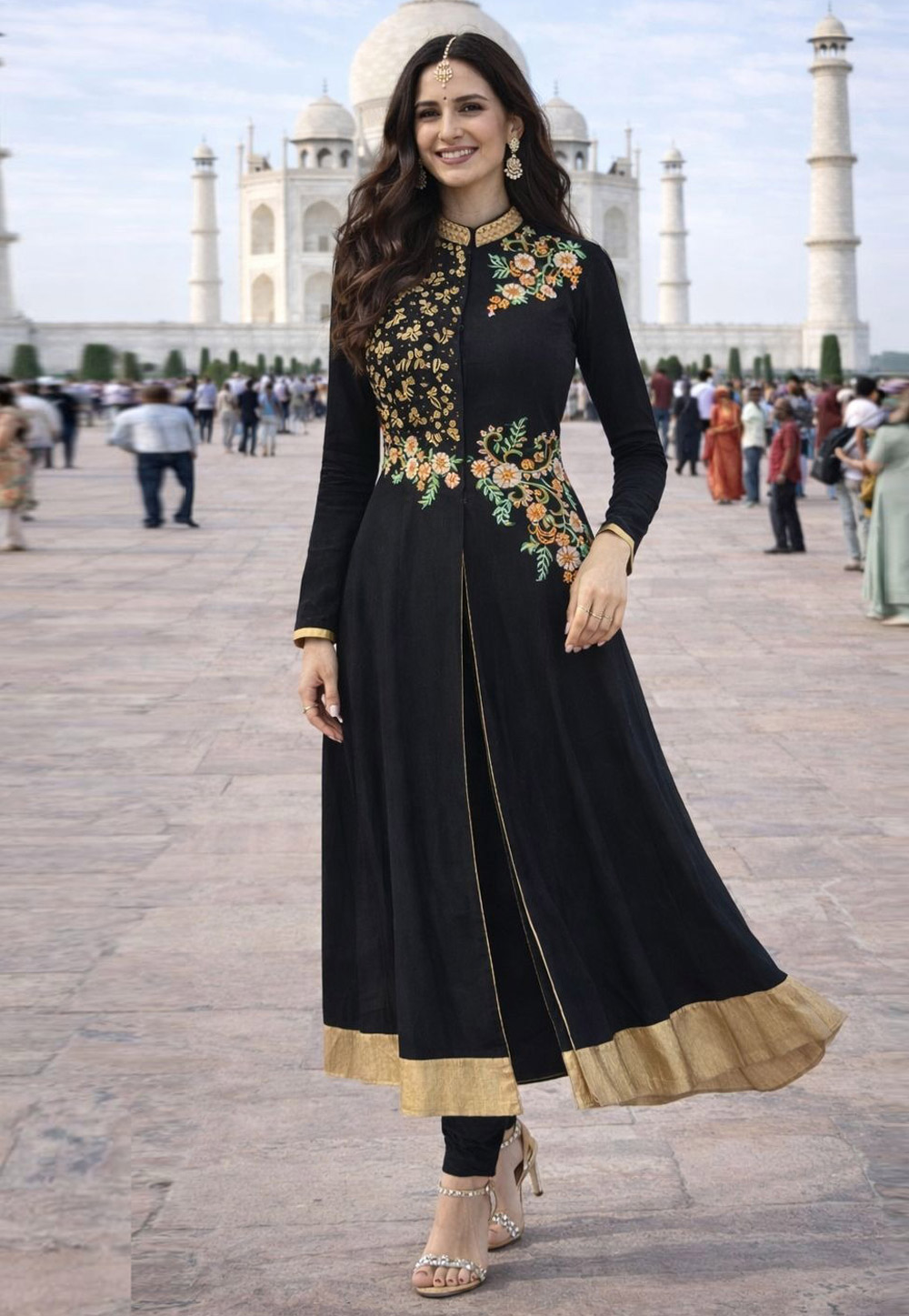 Black Georgette Readymade Pant Style Suit 323973