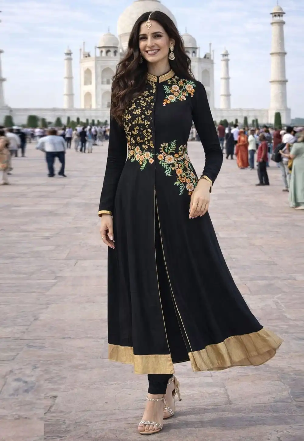 Black Georgette Readymade Pant Style Suit 323973