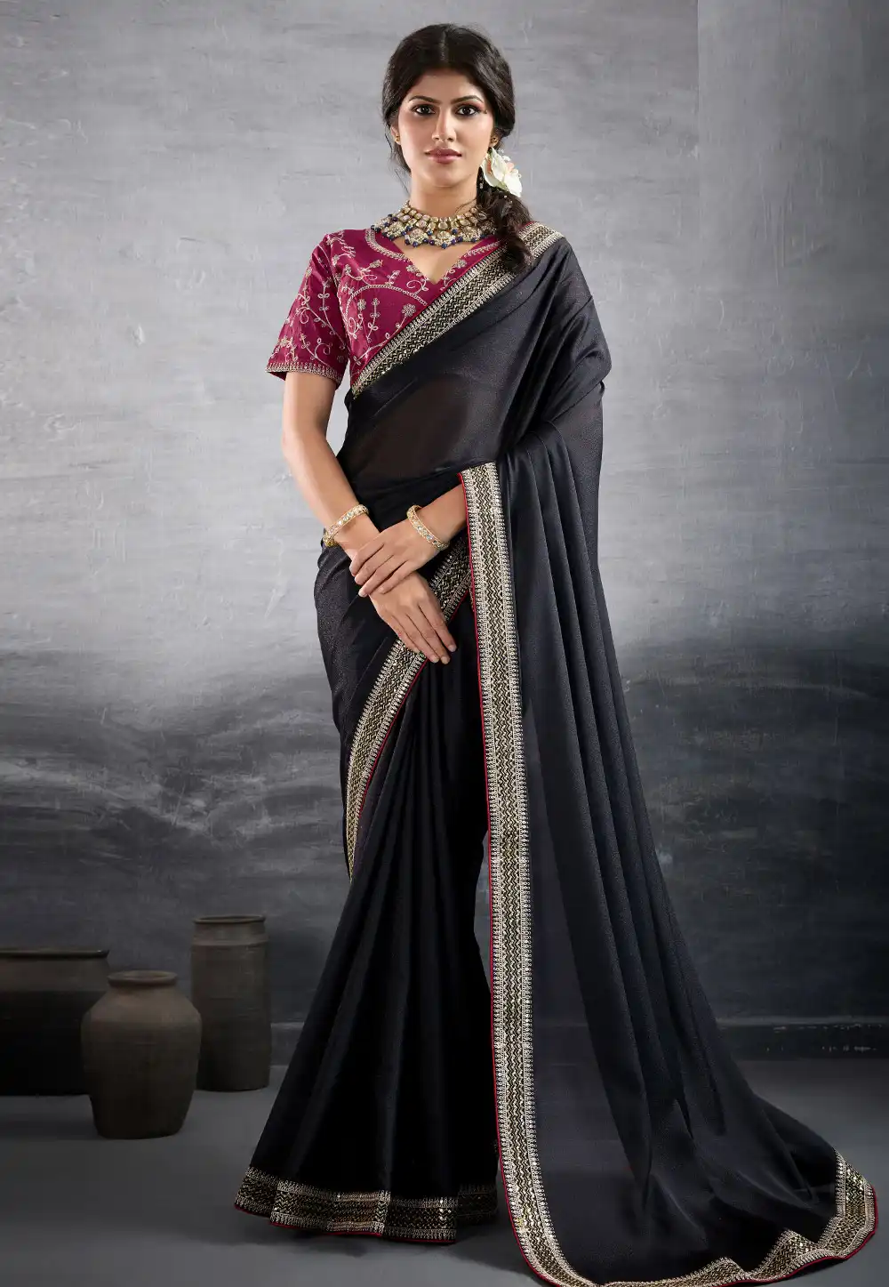 Black Georgette Saree With Blouse 318209