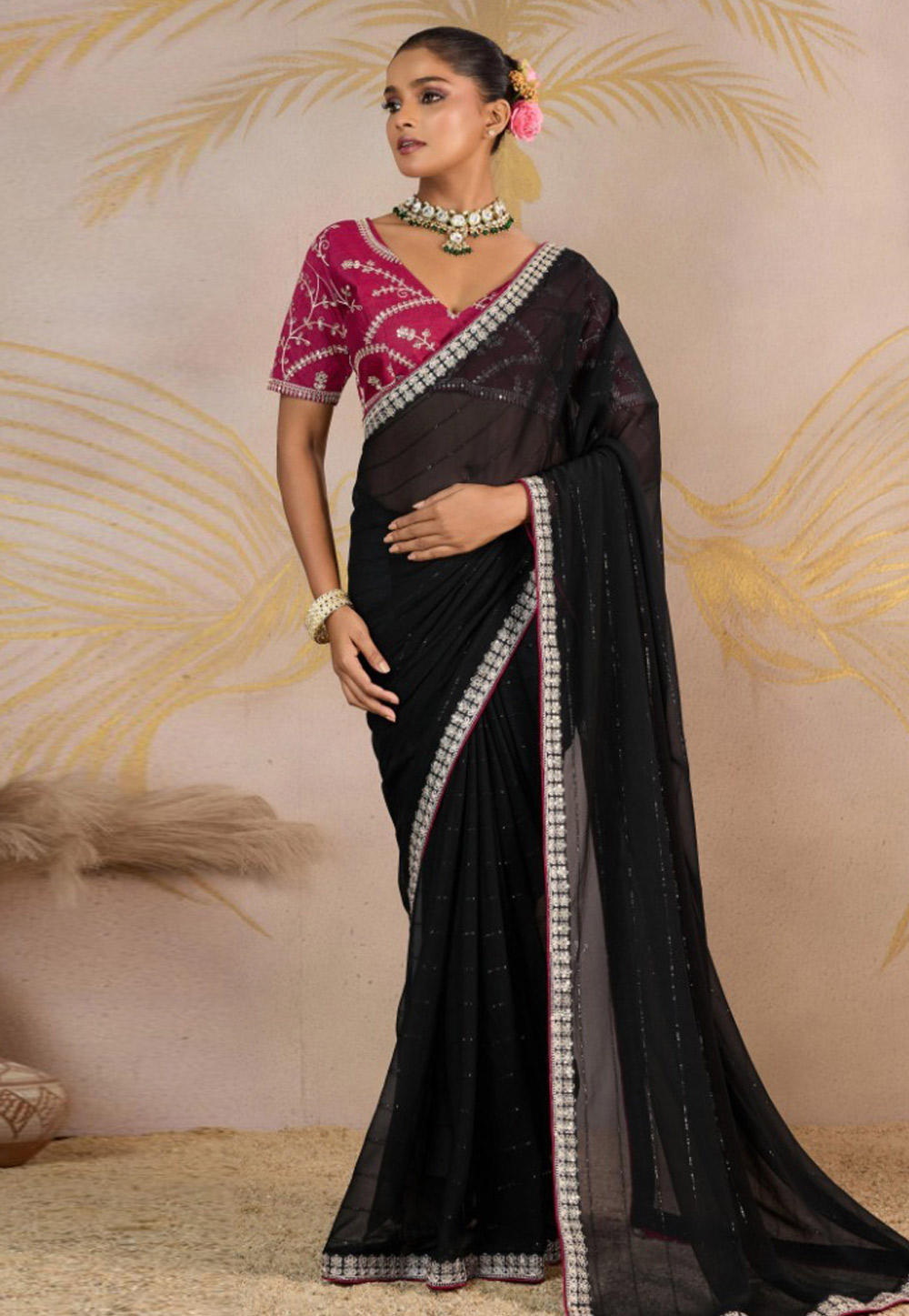 Black Georgette Saree With Blouse 318464