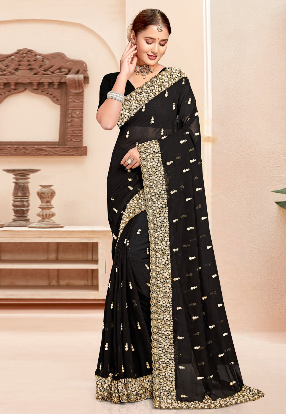 Black Georgette Saree With Blouse 307407