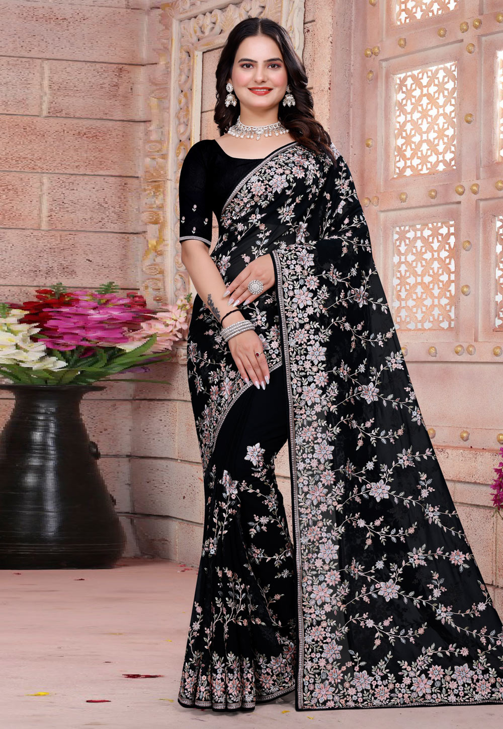 Black Georgette Saree With Blouse 307765