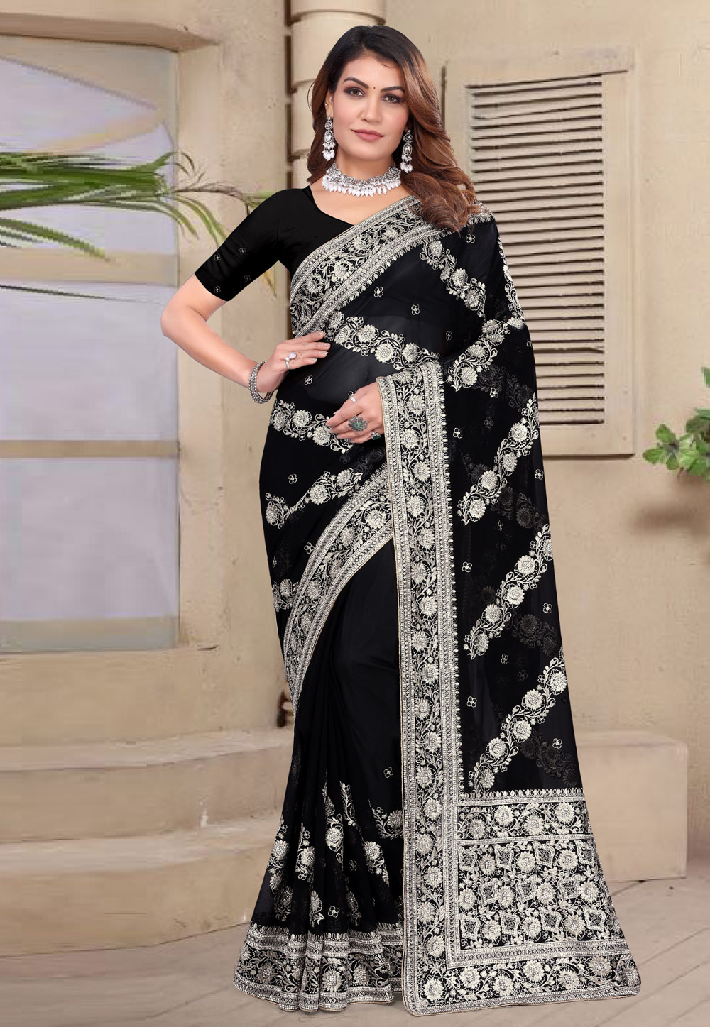 Black Georgette Saree With Blouse 307775