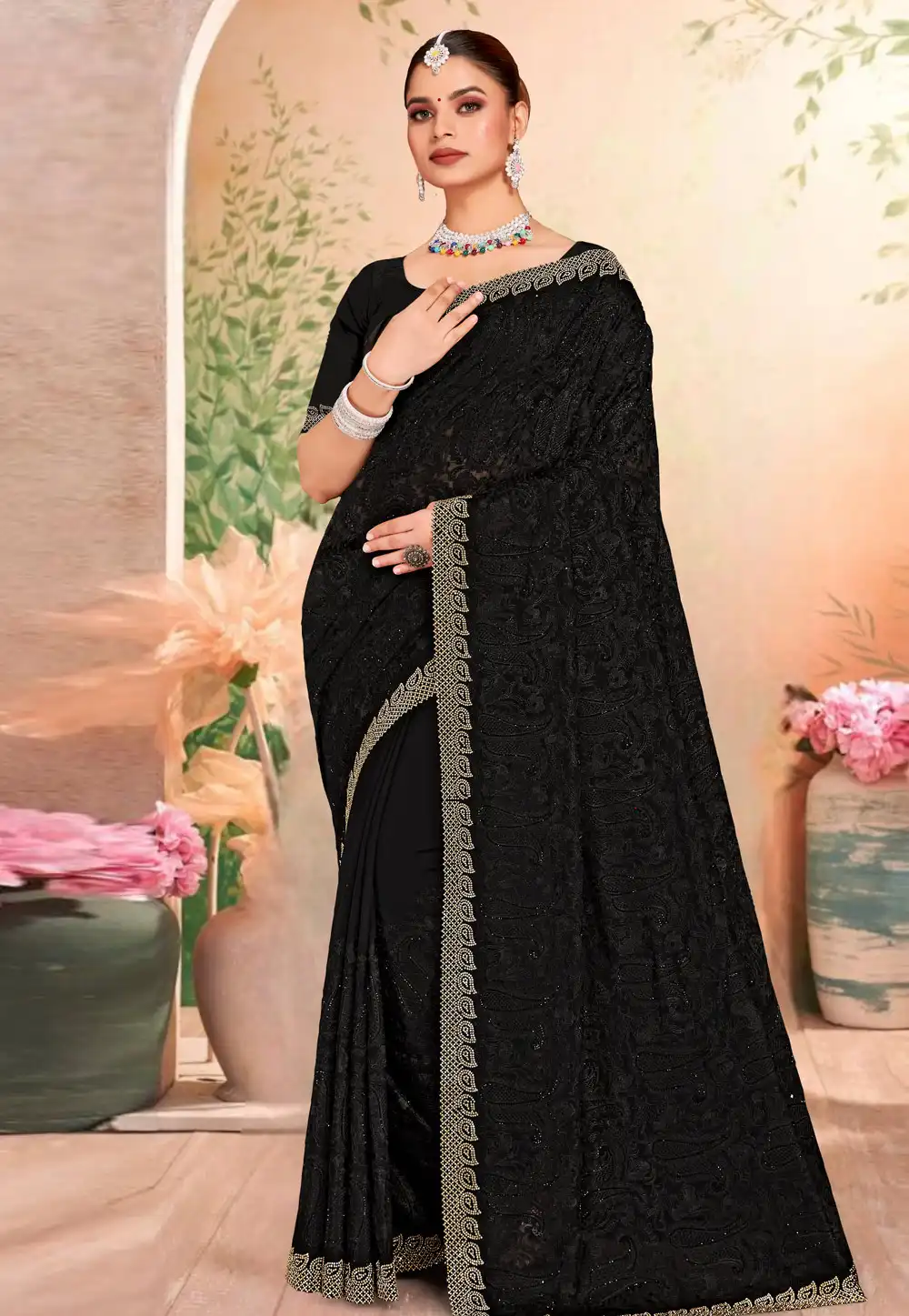 Black Georgette Saree With Blouse 317578