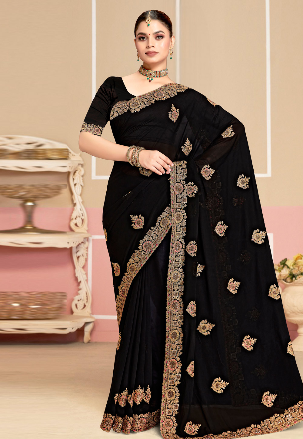 Black Georgette Saree With Blouse 318037