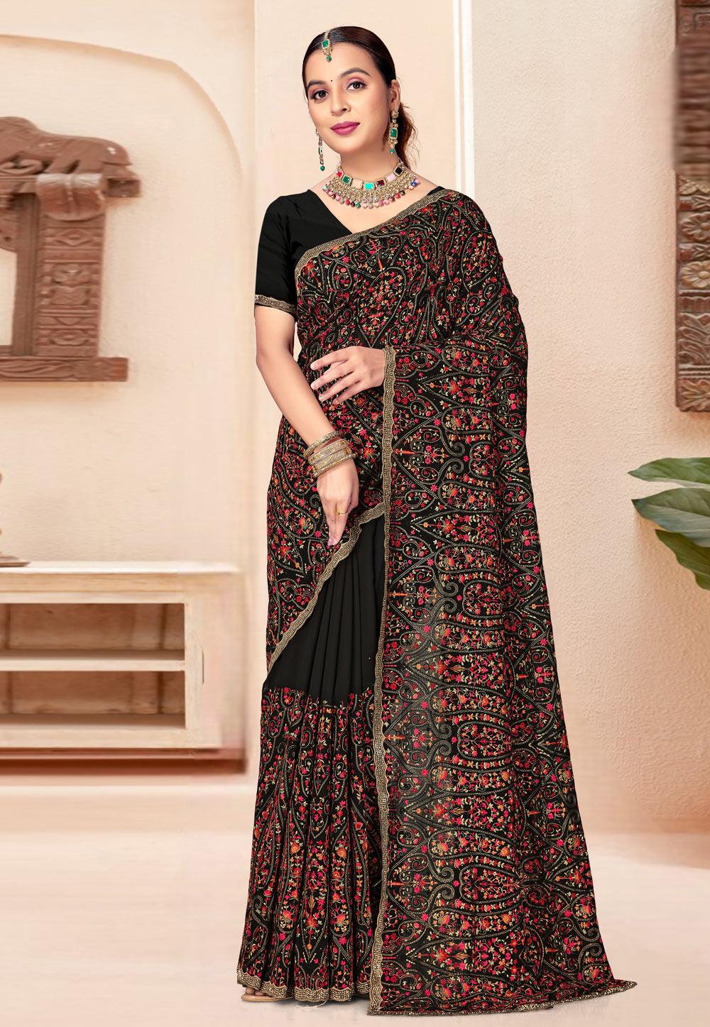 Black Georgette Saree With Blouse 319486