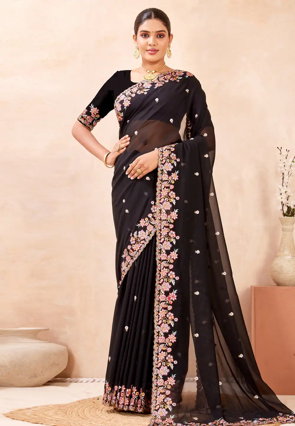 Black Georgette Saree With Blouse 320012
