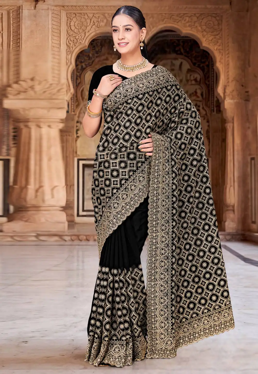 Black Georgette Saree With Blouse 330009