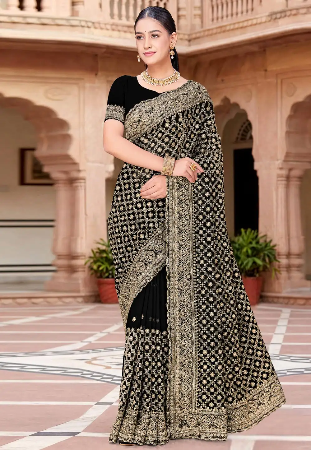 Black Georgette Saree With Blouse 330831