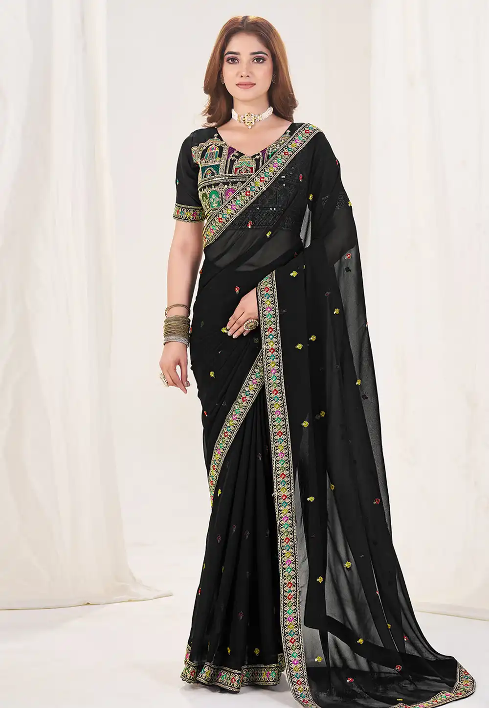Black Georgette Saree With Blouse 317539