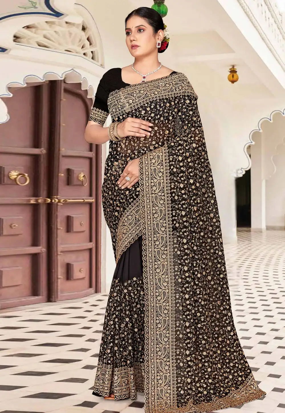 Black Georgette Saree With Blouse 326381