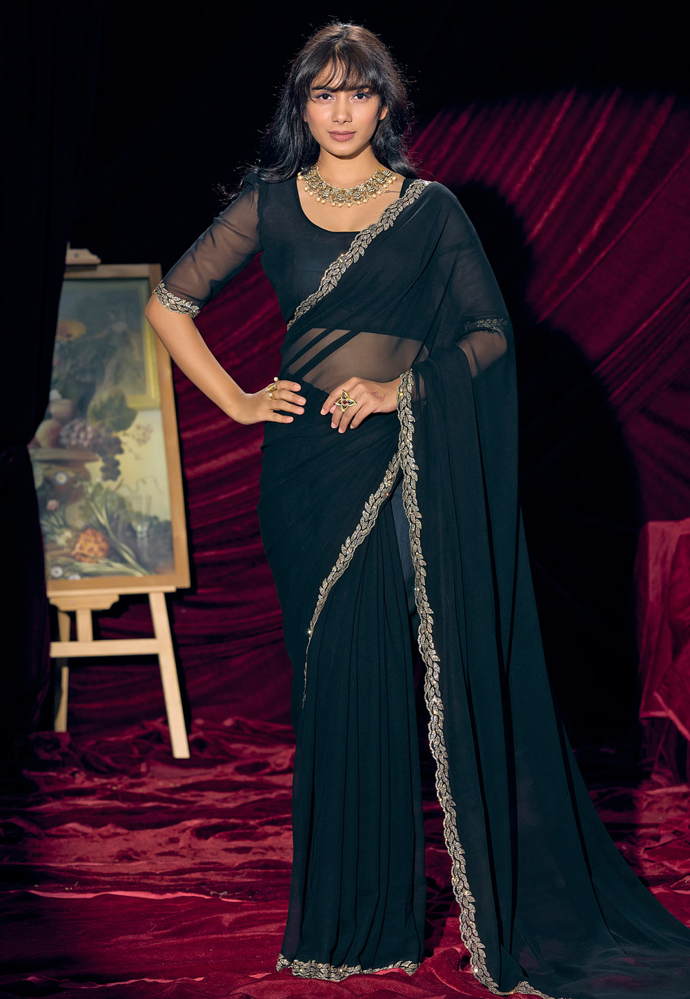 Black Georgette Saree With Blouse 327568