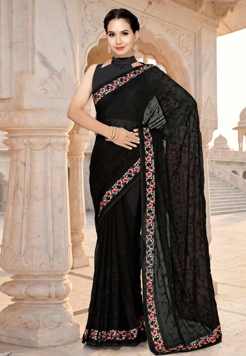 Black Georgette Saree With Blouse 335991