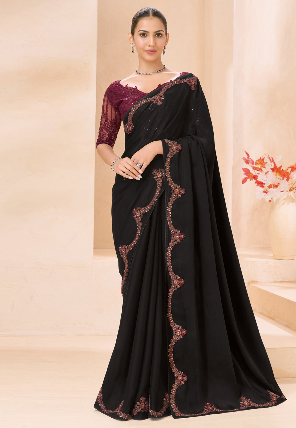 Black Georgette Saree With Blouse 327643