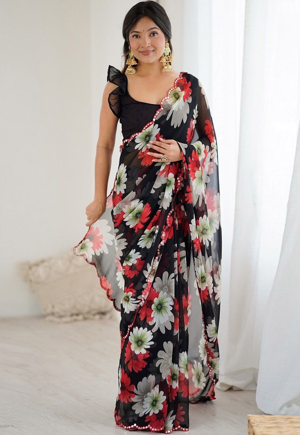 Black Georgette Saree With Blouse 320618