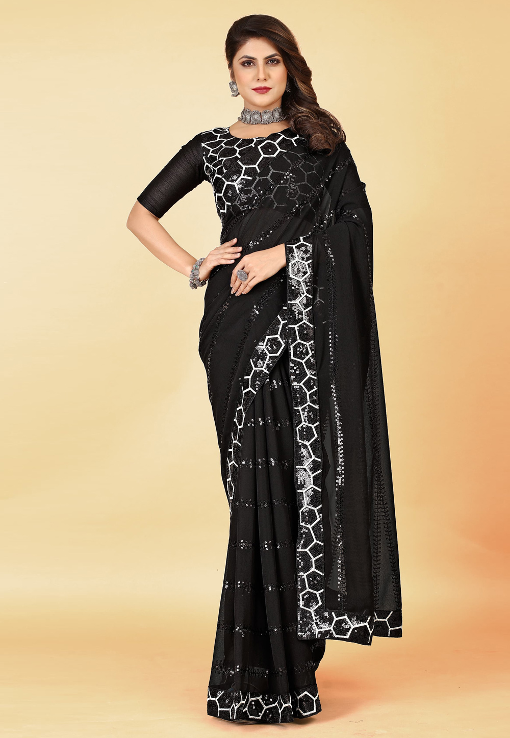 Black Georgette Saree With Blouse 311248