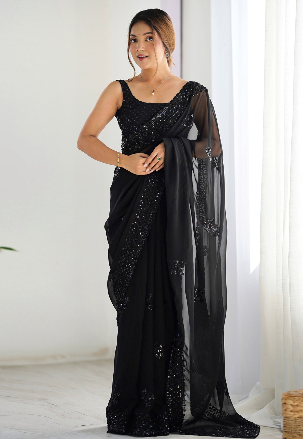 Black Georgette Saree With Blouse 311921