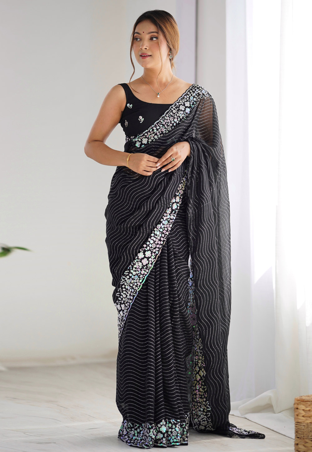 Black Georgette Saree With Blouse 312101