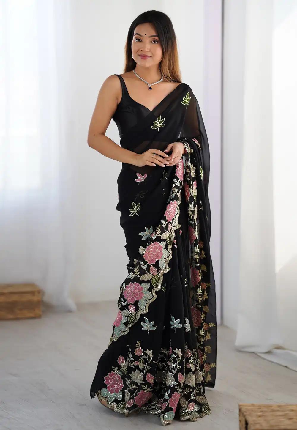 Black Georgette Saree With Blouse 312637