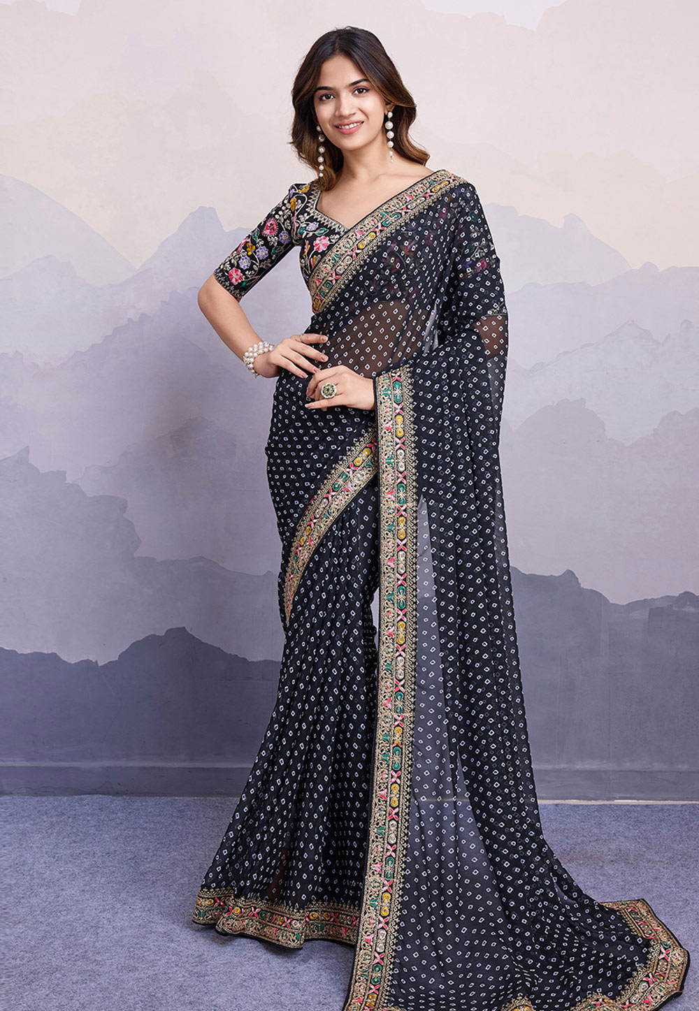 Black Georgette Saree With Blouse 312687