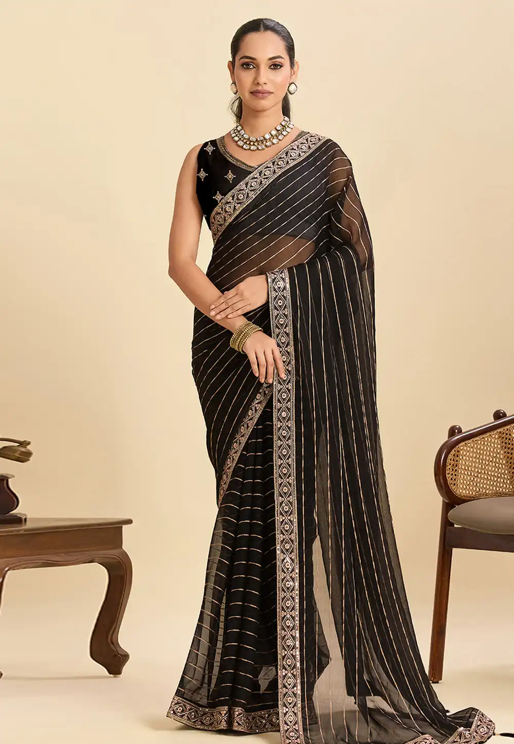 Black Georgette Saree With Blouse 320707
