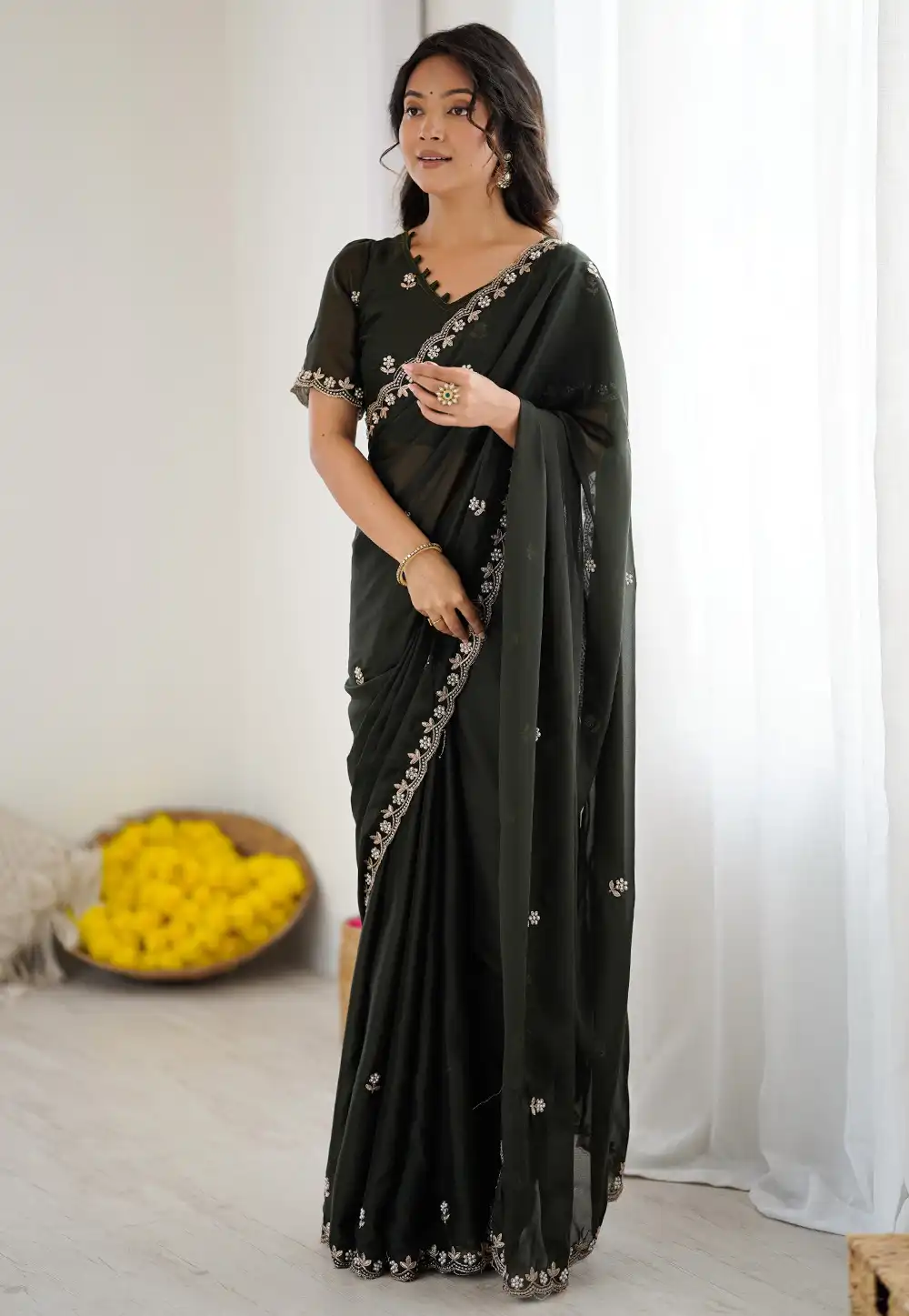 Black Georgette Saree With Blouse 322916