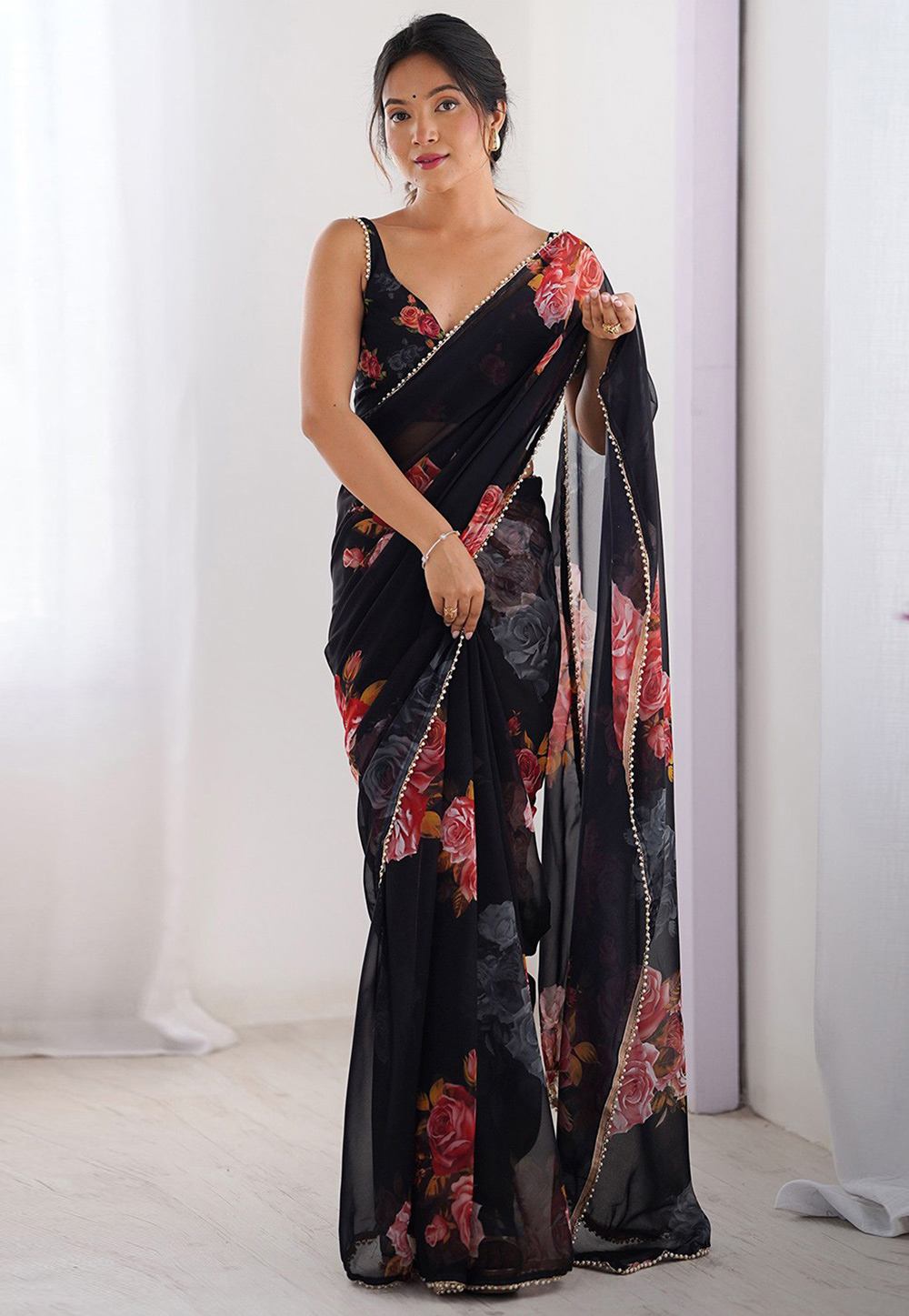 Black Georgette Saree With Blouse 318324