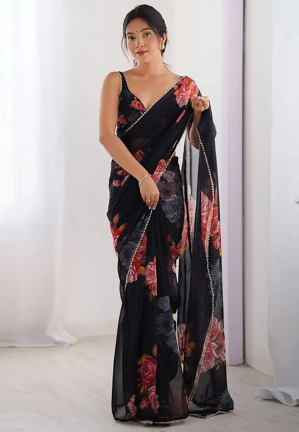 Black Georgette Saree With Blouse 318324