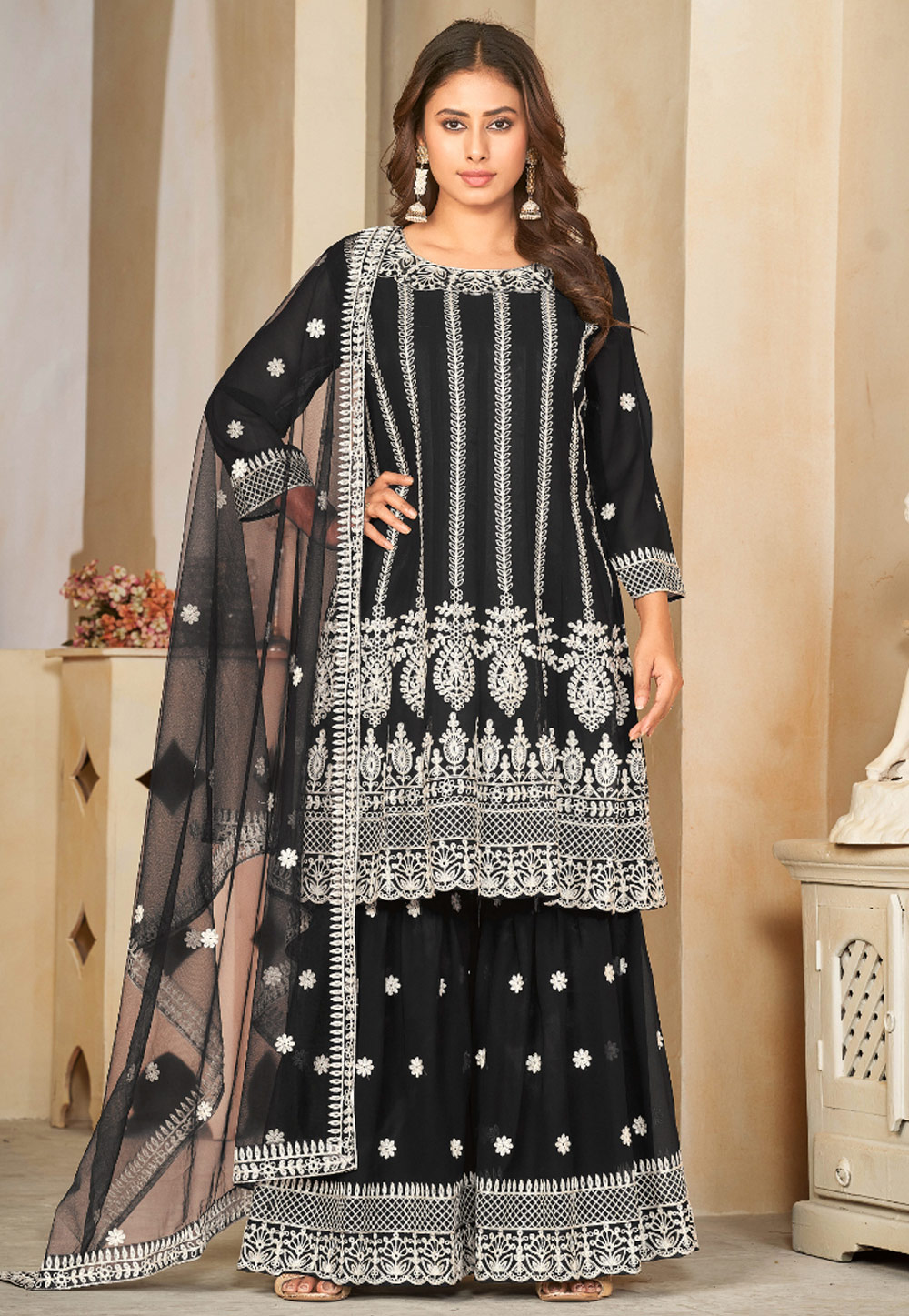 Black Georgette Sharara Suit 282035