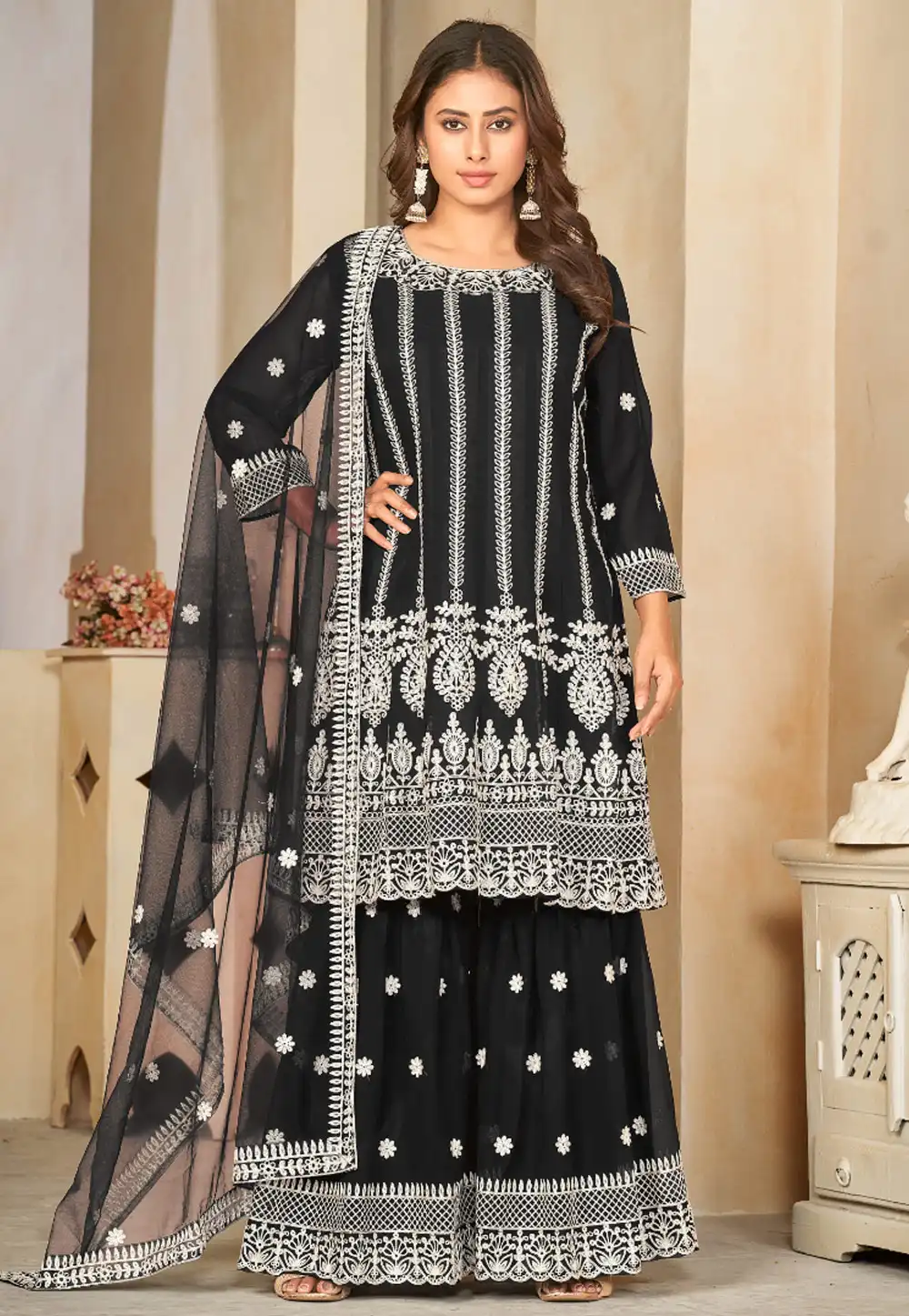 Black Georgette Sharara Suit 282035